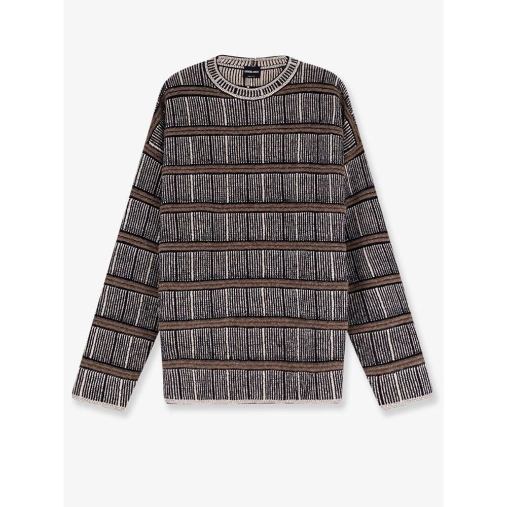 Giorgio Armani Men Over Striped Virgin Wool And Silk Sweater